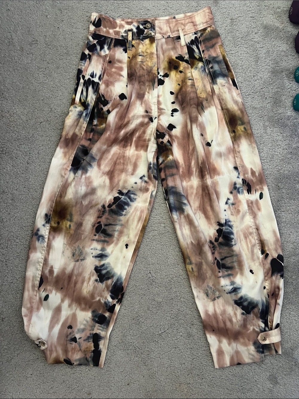 Zara Tie-Dye High-Waist Relaxed Pants - Neutral Multi